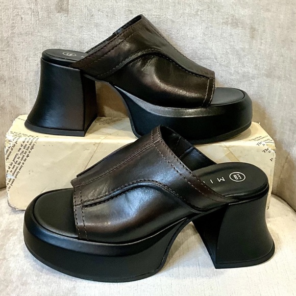 Free People E8 Miista Lota Mules Sandals Brown Leather Black Platform - Picture 9 of 9